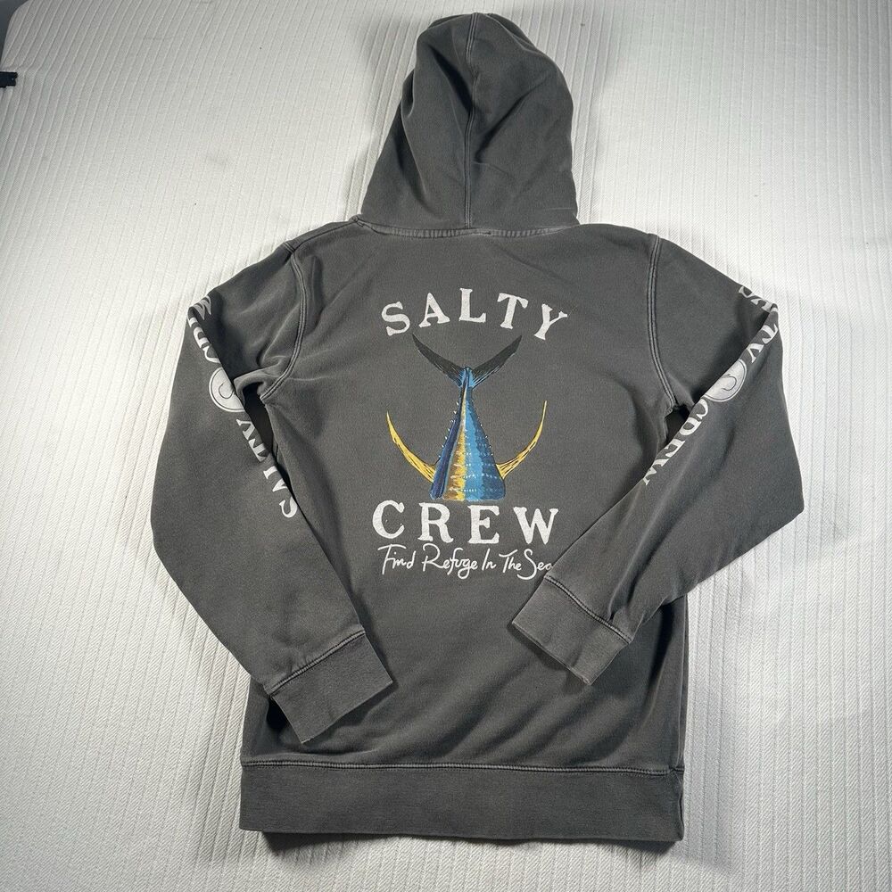 Salty Crew Hoodie Mens Small Gray Pullover Graphic Fishing Surf Sweatshirt - Picture 11 of 16
